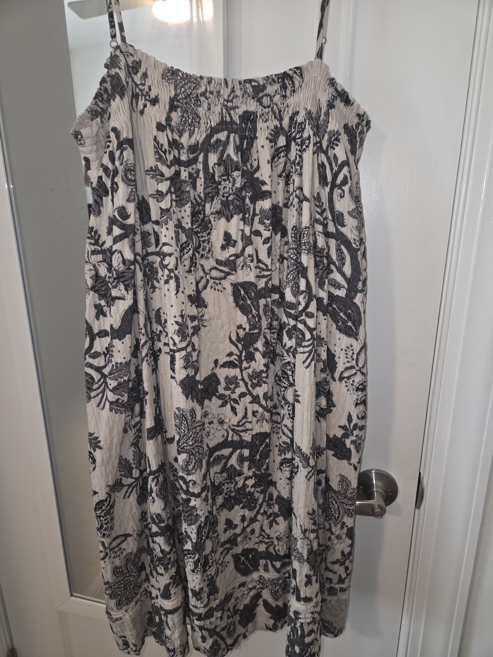 Lucky Brand. Black & Cream Floral Smocked Sundress